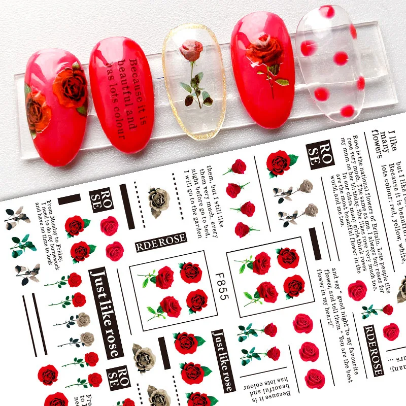 Vibrant Butterfly & Rose Pattern Valentine's Nail Art Stickers