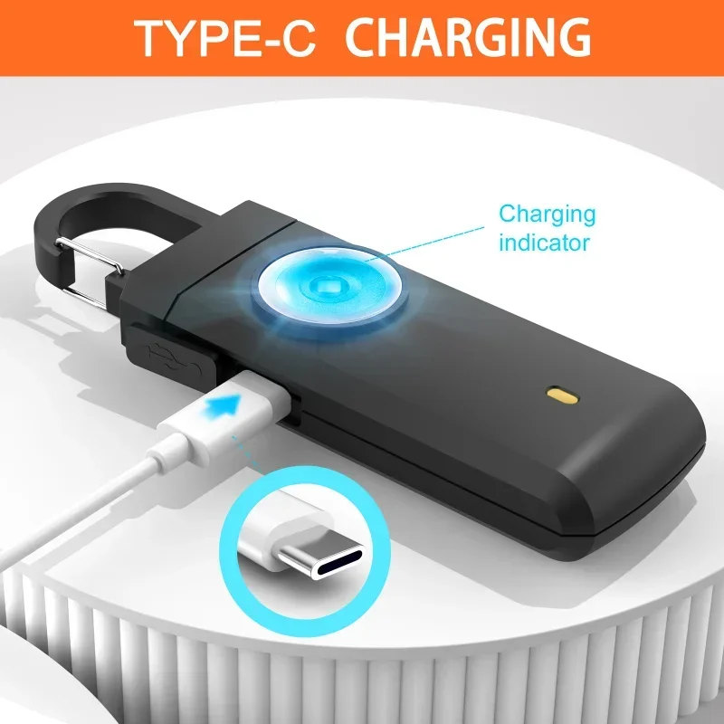 안전 경보가 있는 자기 방어 LED 손전등, USB 충전식 키체인 조명, 보호 용품, 여성 야외 경보