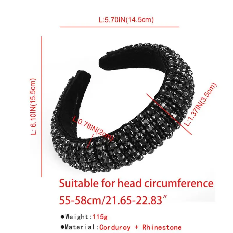 Baroque Luxury Full Jewelry Wide Hair Hoop Women Colorful for Rhinestone Beaded Stripes Headband Delicate Thick Padded Bandana