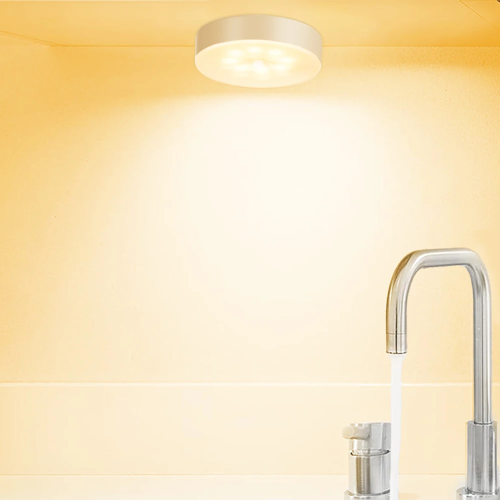 LED Closet Light, Rechargeable Step Puck Light with 3 Light Color Modes,  Dimmable Night Light for Kitchen Bedroom Stair Hallway