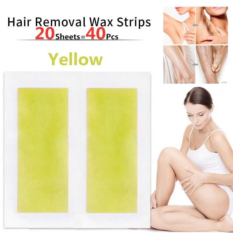 40pcs=20sheets Professional Summer Yellow Hair Removal Double Sided Cold Wax Strips Paper For Leg Body Face Epilator Set 20pcs 10sheets summer new hot sale professional hair removal double sided cold wax strips paper for leg body face 1761817