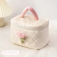 Fashion Women's Tulip Flowers Pouch Large Capacity Travel Cosmetic Bag Corduroy Zipper Bags Portable Storage Make Up Organizer 1