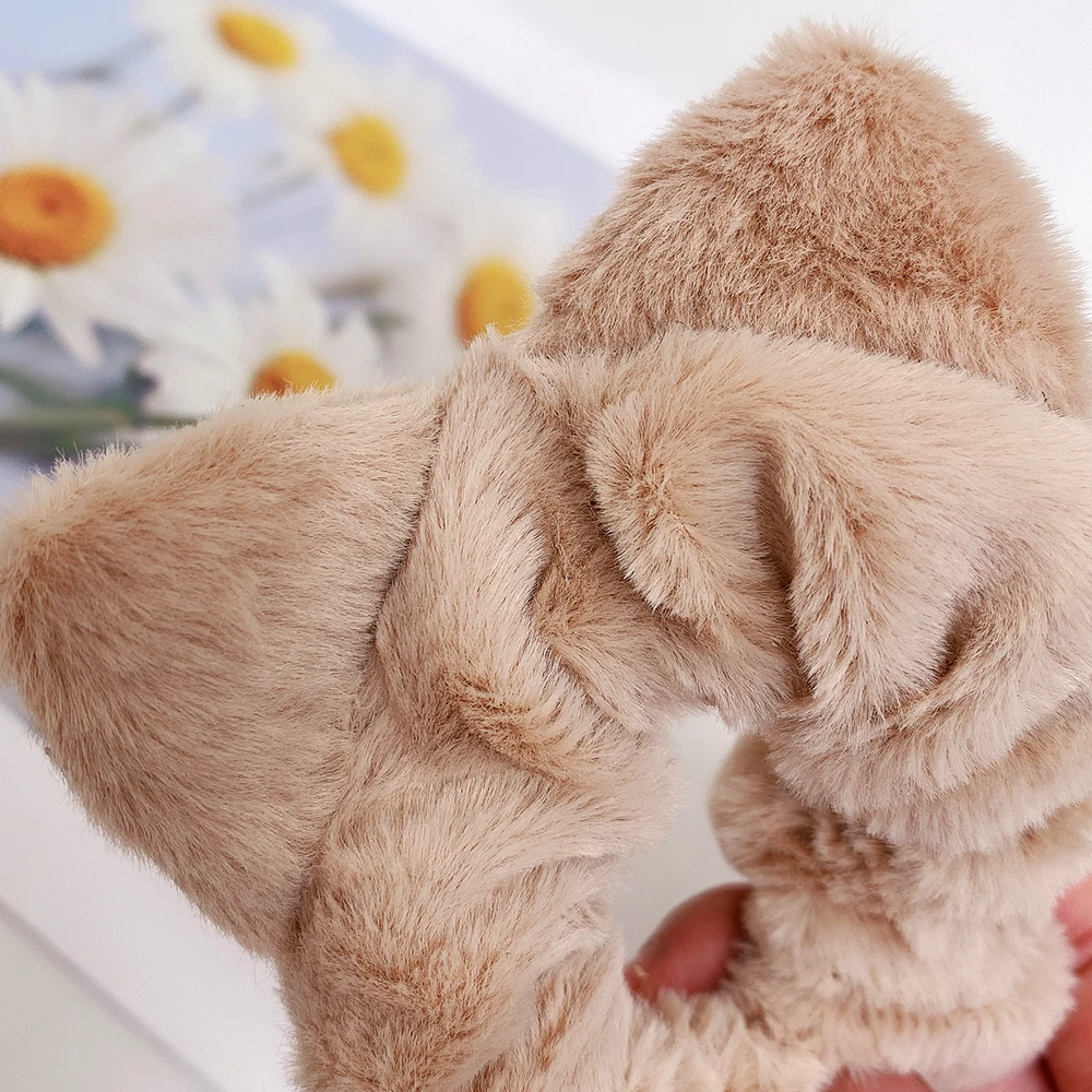 Flauschigen Tuch Große Haar Krawatten Frauen Pferdeschwanz Halter Katze Ohr Haar Hoop Gummi Elastische Kopf Seil Scrunchies Mädchen Haar Accessoires – Detail 9