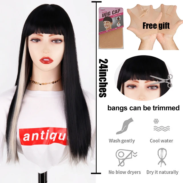 Synthetic Hair Pink and Black Wig Two layers of Wigs Long Straight hair Cosplay Wig Two Tone Ombre Color Women Wigs Lolita Wig 1B/27HL