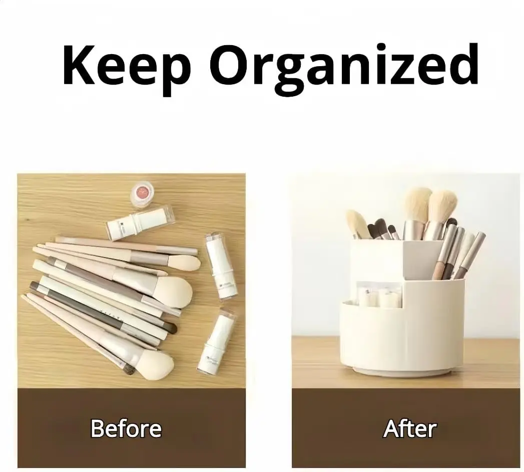 Makeup Organizer 360 Rotating Pencil Pen Holder 3 Slot for Desk Table Vanity Countertops