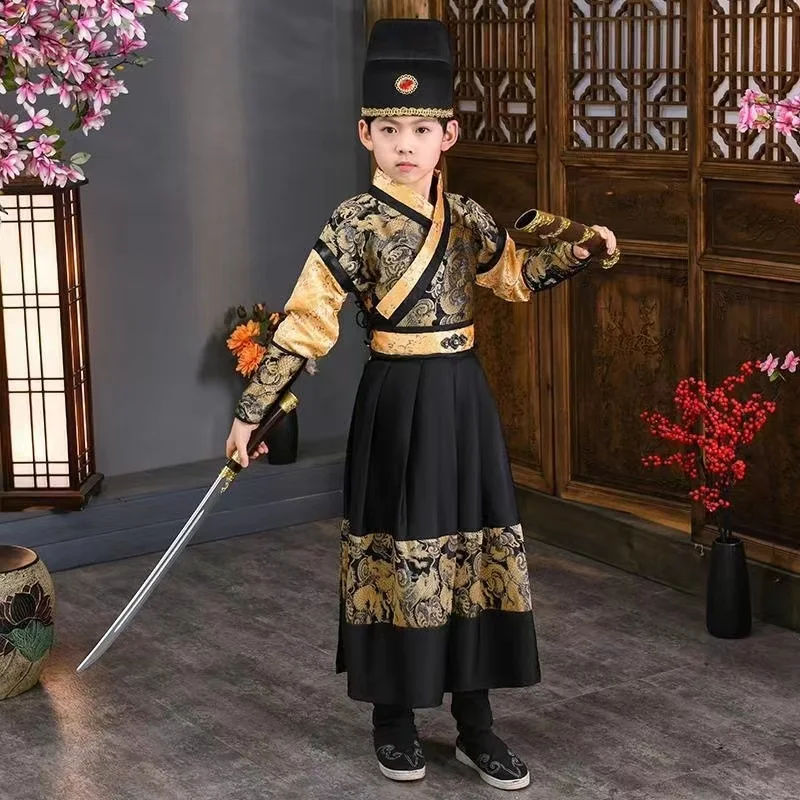 Traditional Chinese Kids Hanfu Ancient Ming Dynasty Samurai Clothing Classic Children‘s Royal Guards Cosplay Costume Xmas Gifts zhao mengfu wang xizhi running script copybook card luo shen fu chinese classic ancient prose calligraphie cuaderno para copiar