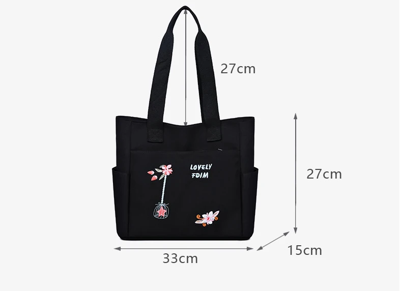 Damen-Tragetasche aus Oxford-Stoff, große Kapazität, Umhängetasche, Stickerei-Handtasche, mehrere Taschen, Reißverschluss, Shopper, Schultasche, Einkaufstasche – Detail 11