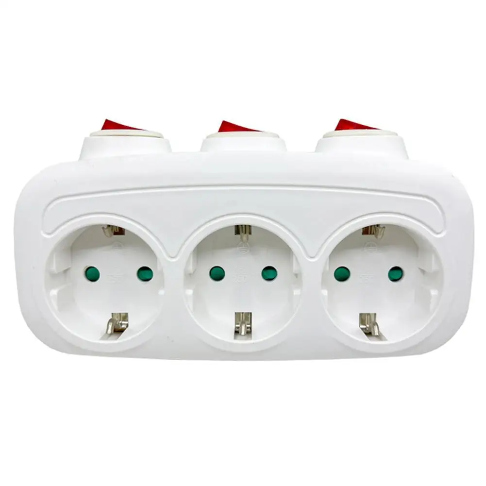 EU Extension Socket Outlet With Switch ON/OFF Electrical Plug European Standard German Power Converter Plug Adapter 16A 250V EU
