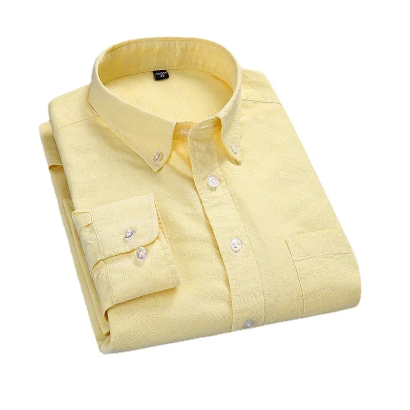 Quality 100% Cotton Oxford Shirt Men's Long Sleeve Casual Comfortable Breathable Button Pocket Men Solid Dress Shirts