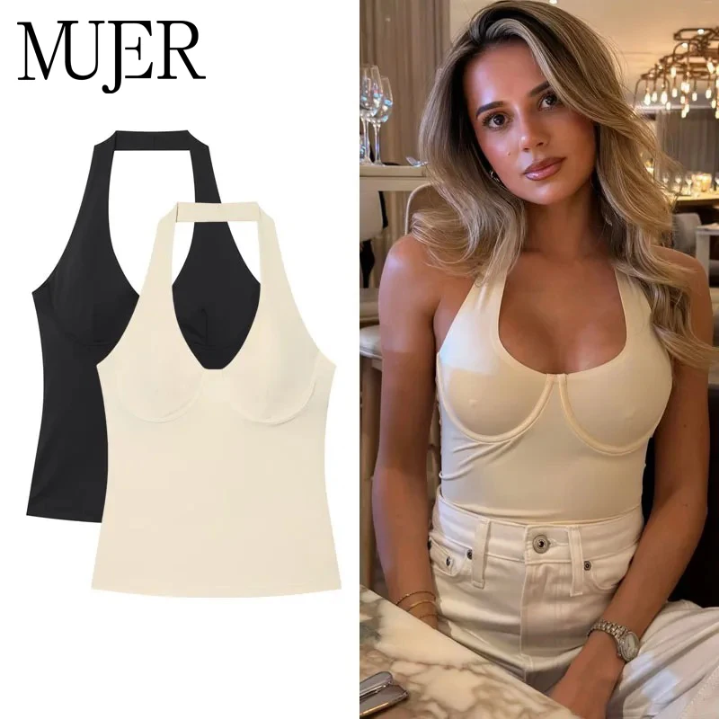 MUJER 2026 Halter Crop Top Woman off Shoulder Tank Tops for Women Sexy Backless Corset Top Women Summer Sleeveless Women's Tops