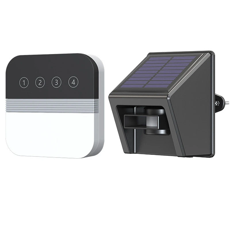 

Solar Driveway Alarm Infrared Detection Wireless Doorbell 4-Way Induction Area Display Doorbell Black & White & Gray (US Plug)