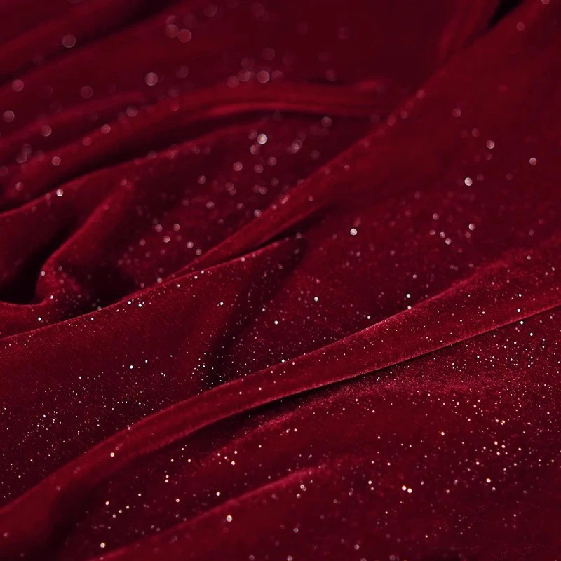 1 m schimmernder sternenklarer Samtstoff, reine Farbe, helle Seide, glitzernder Samtstoff, nicht elastisch, für DIY-Nähen, Cheongsam-Kleider – Detail 4