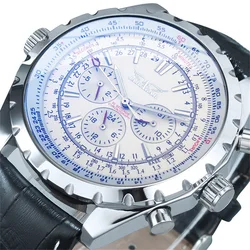 Luxury JARAGAR Men's Automatic Stainless Steel Watch - Waterproof, Luminous, Calendar Feature (Leather White)