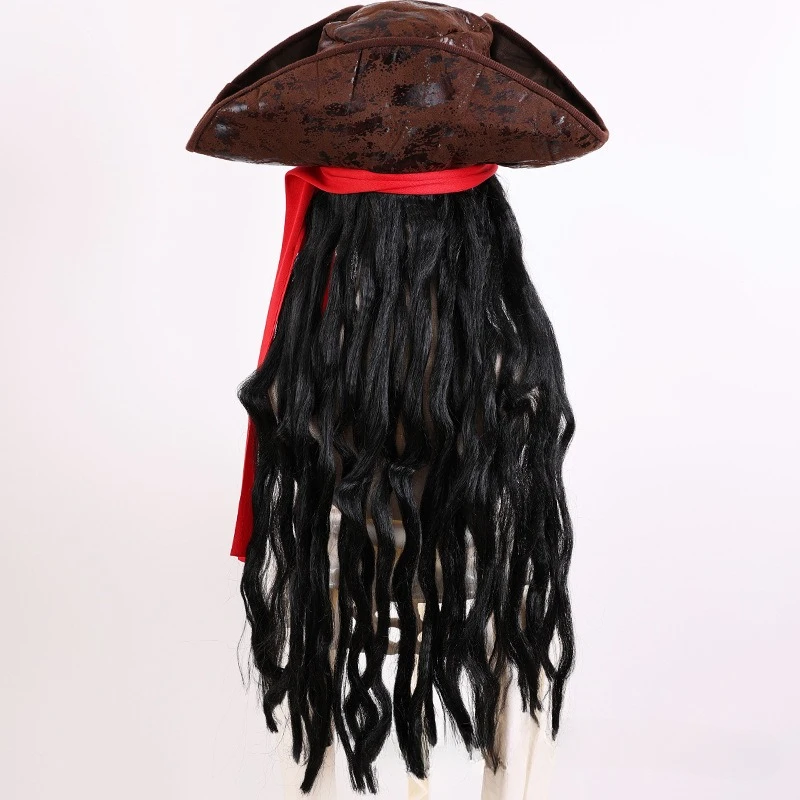 Caribbean Pirate Hat Wig Cosplay Captain Pirates Curly Hair Clothing Accessories Role Play Props Sparrow Wigs Men Halloween