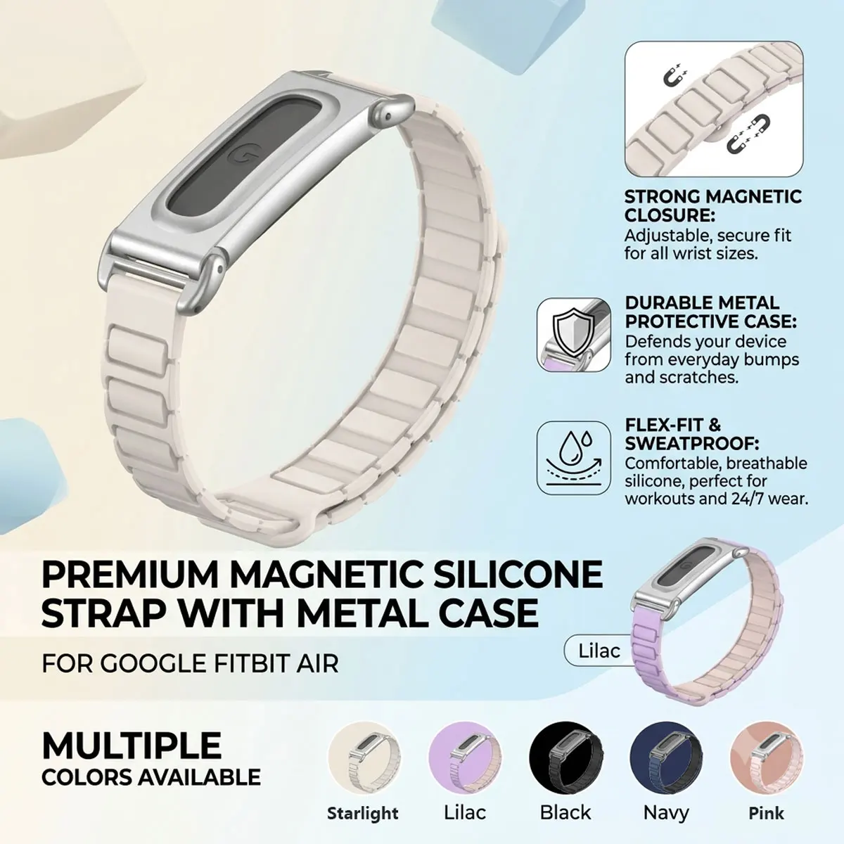 Premium Magnetic Silicone Strap with Durable Metal Protective Case and Adjustable Closure
