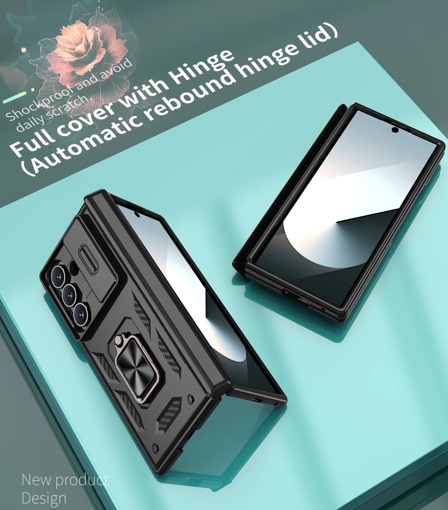 Shockproof Armor Camera Cover with Rotating Ring Kickstand - Slide Protection Case