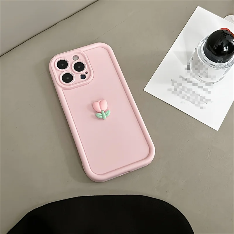 Silicone Shockproof Phone Case with 3D Tulip Flower Design