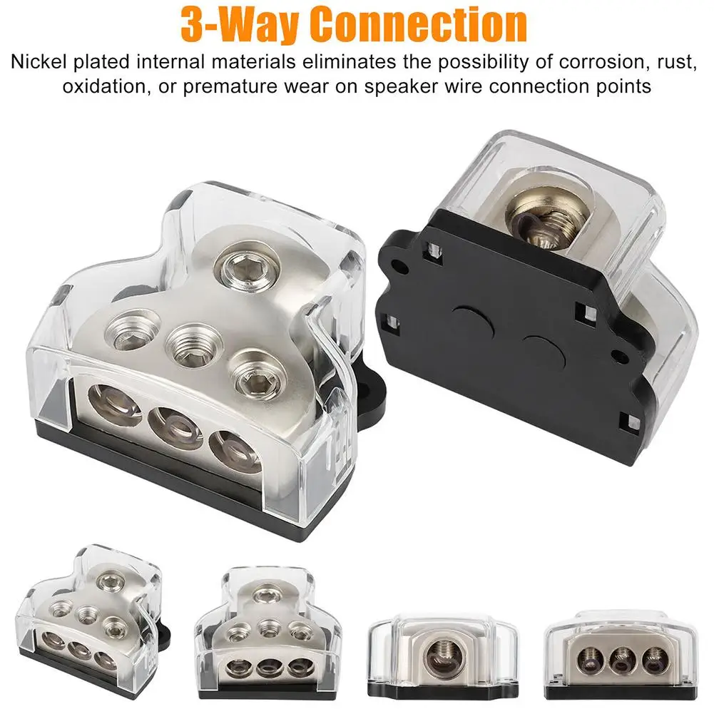 2pcs Amplifier Power Distribution Block 1 X 0 Gauge In 3 X 4 Gauge Out 3-Way Car Audio Splitter Ground Distributor Fuze Box