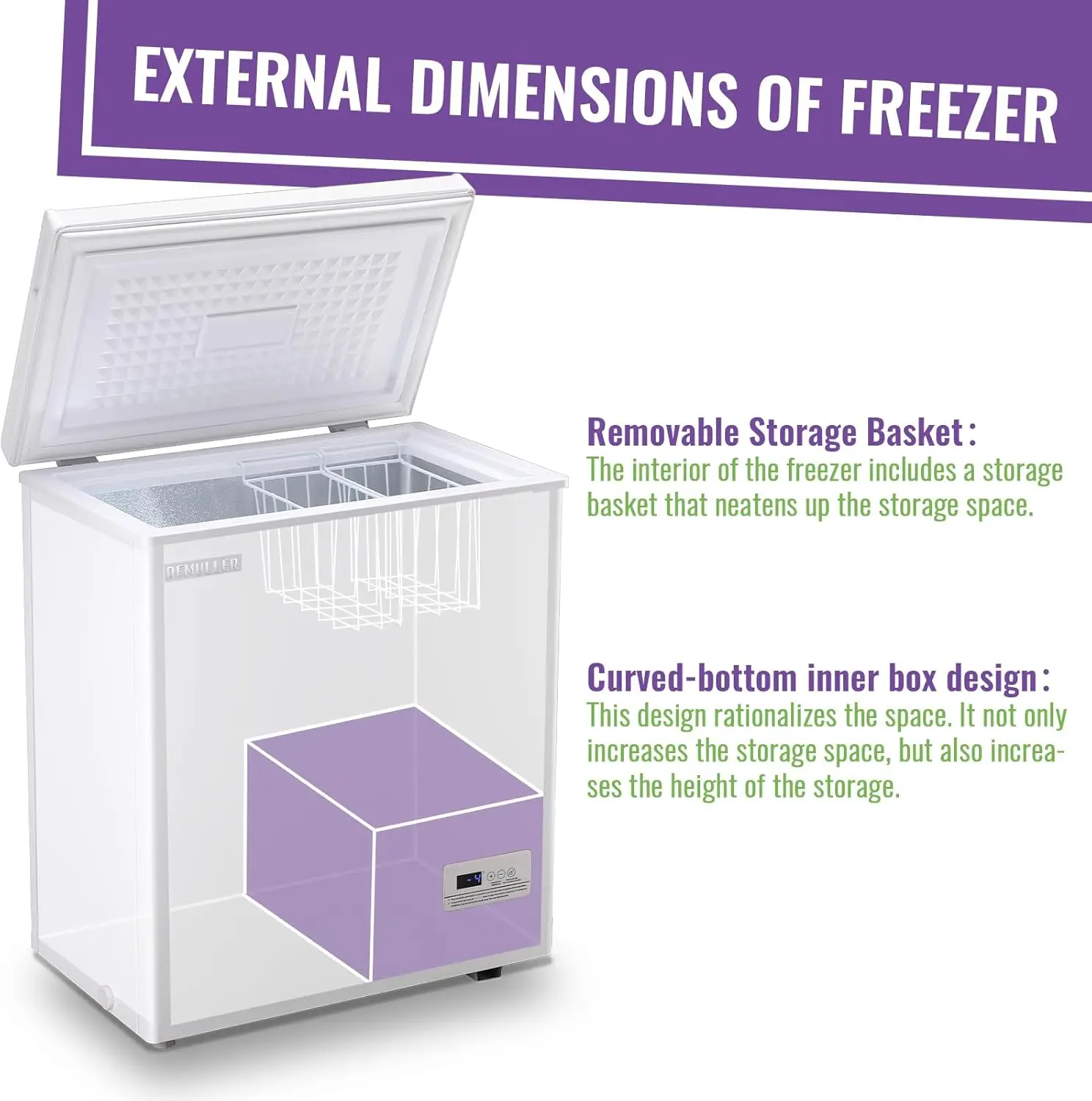 Feet Deep Chest Freezer Freezer with Electronic Display Screen Electronic Thermostat Accurate to Every Degree Adjustable Storage