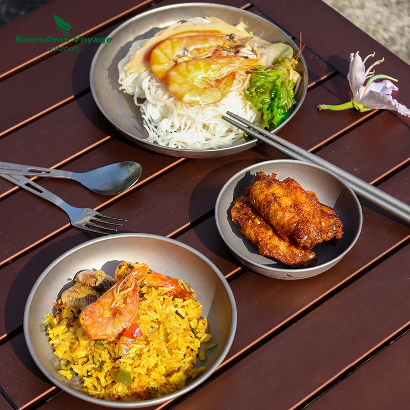 Set Da Picnic In Titanio 3 Pezzi - Ultraleggero, Per Escursionismo E Campeggio - Foto 9