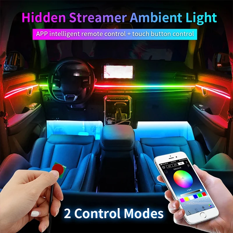 

Car Ambient Lights Kits Interior Acrylic App Contro Colorful Decorative Lamp Strip Universal LED Neon Footlight Accessories