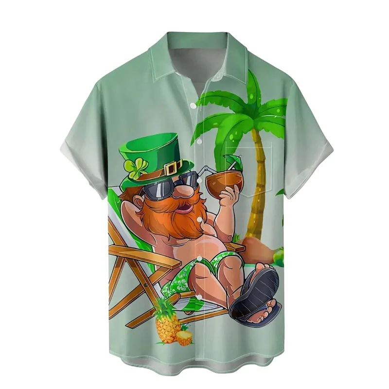 thumbnail image 1 of Camisa con estampado 3D completo del Día de San Patricio para hombre, camisas de playa con botones y sombrero verde, camisas casuales de manga corta para hombre, ropa, 1 of 4