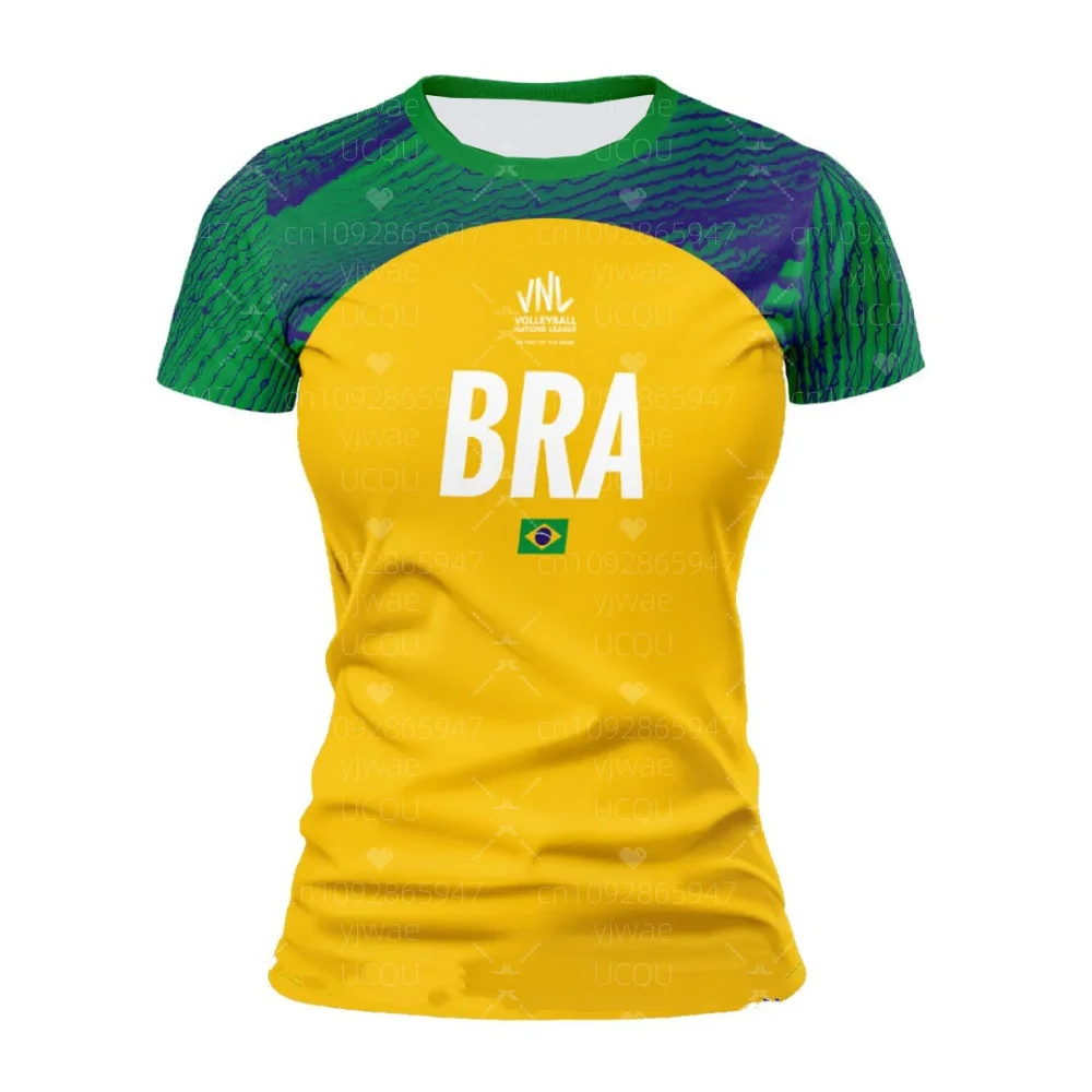 HOT SELL WOMEN Brazil VNL Volleyball Jersey UNISEX Adult Tops Men's Round Neck Short Sleeved Lightweight Sports Jersey T-Shirt 1