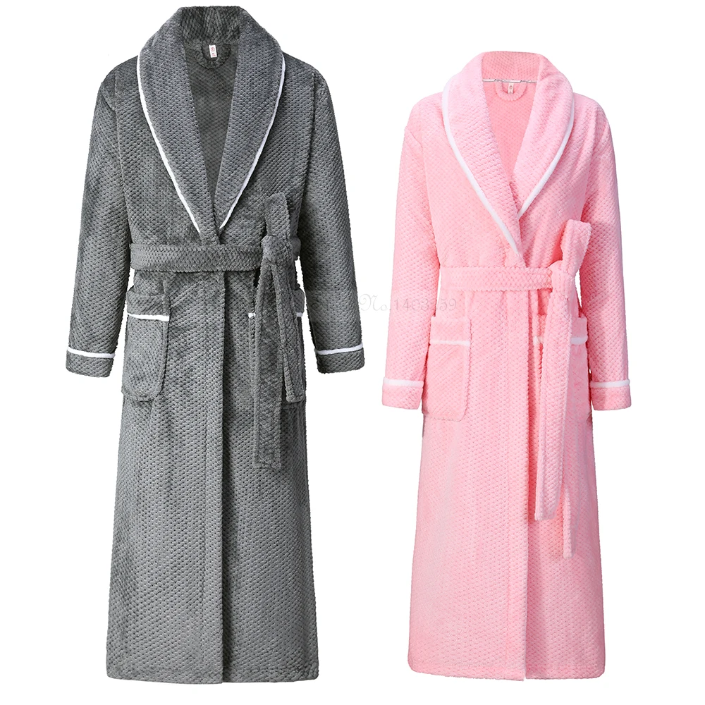 Flannel Robe Oversize 4XL Winter Long Couple Sleepwear Thick Warm Coral Fleece Bathrobe Gown Nightwear Loose HomeWear Loungewear