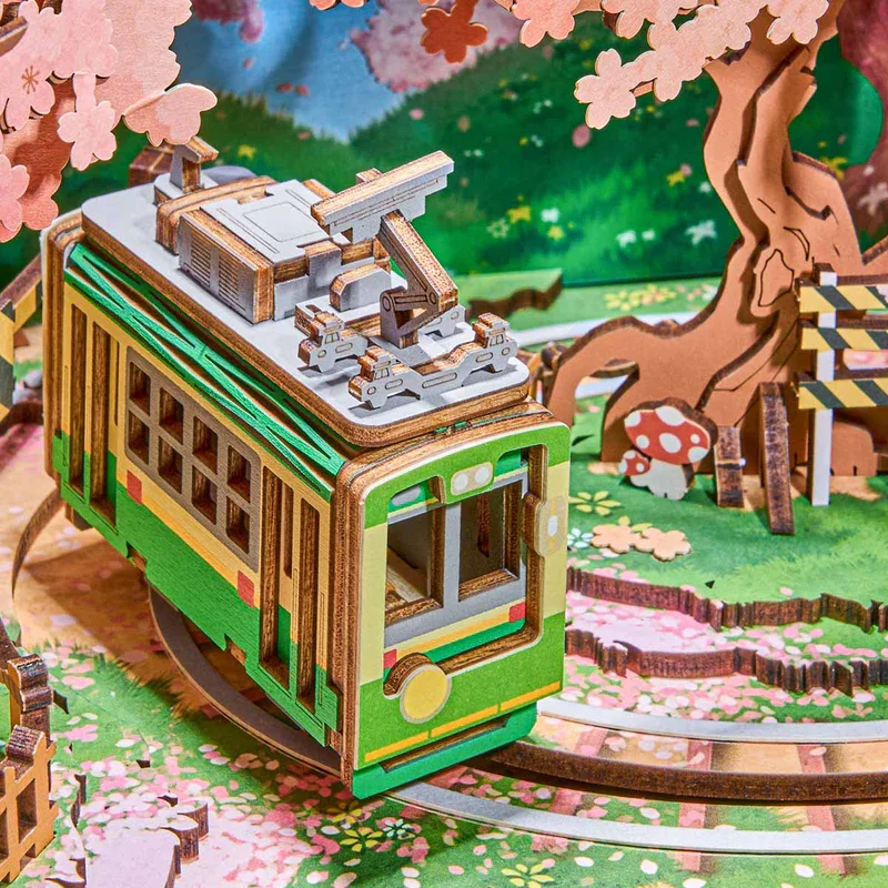 Robotime Rolife DIY Music Box Sakura Dreamy Tour 3D Wooden Puzzle Book Nook TV Model Kit Home Decoration Birthday Gift for Adult 3