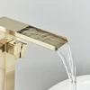 Brushed Gold Bathroom Standing Bathtub Faucet Tub Waterfall Spout Plastic Hand Shower Floor Stand Bath Tub Hot Cold Mixer Tap 3