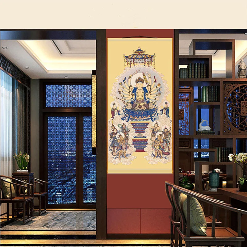 

Zhunti Bodhisattva Buddha painting / religious silk scroll Fengshui hanging painting / auspicious hanging painting