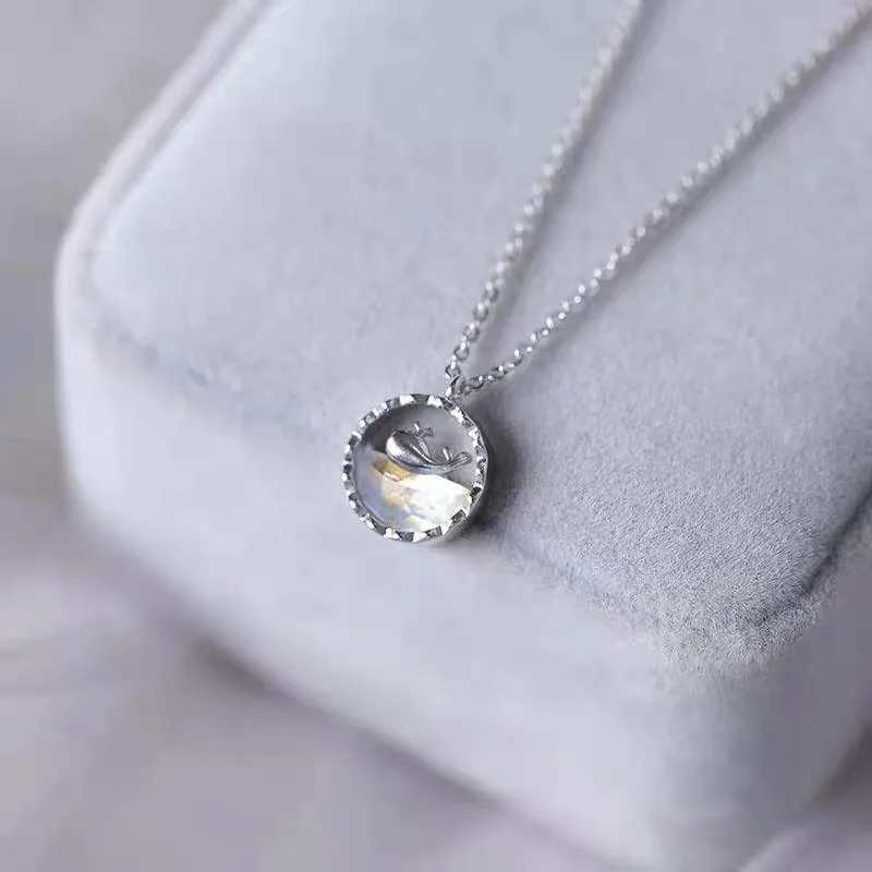 Korean 925 Sterling Silver Crystals Cute Whale Animals Choker Pendant Necklace for Women Girls Female Retro Luxury Jewelry