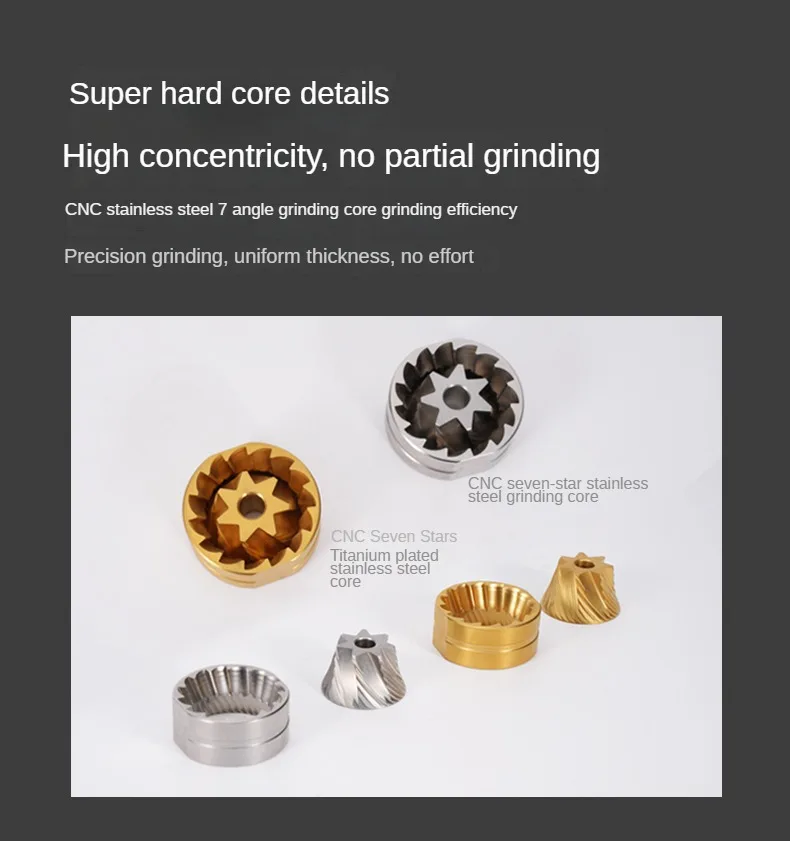 S111be95768694c5381ddcfbea10c2166n External 1.0 Manual Coffee Grinder High Quality Portable Titanium Plated 7 Star Stainless Steel Burr For Espresso Kitchen Tools
