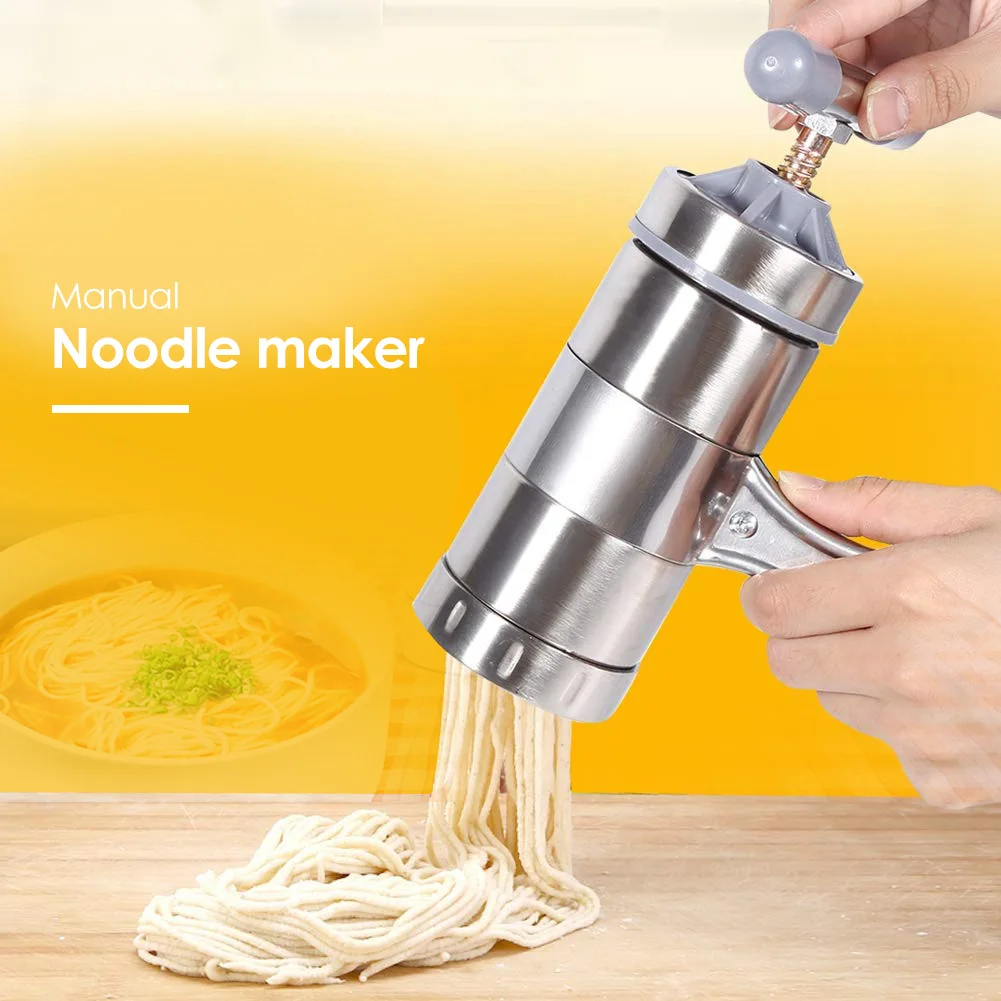 Pasta Machine Stainless Steel Manual Noodle Maker with 2/5 Die Heads Household Press Pasta Machine Fruits Juicer