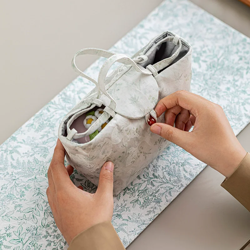Traditional Chinese-style Tea Set Storage Bag Travel Pouch for Teapot, Cloud Gauze Cup Sleeve, Anti-Slip Tea Ceremony Accessorie