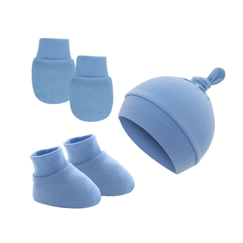 Y1UB 3Pcs Cotton Baby Beanie for Newborn Baby Bonnet Gloves Socks Set Baby Hat