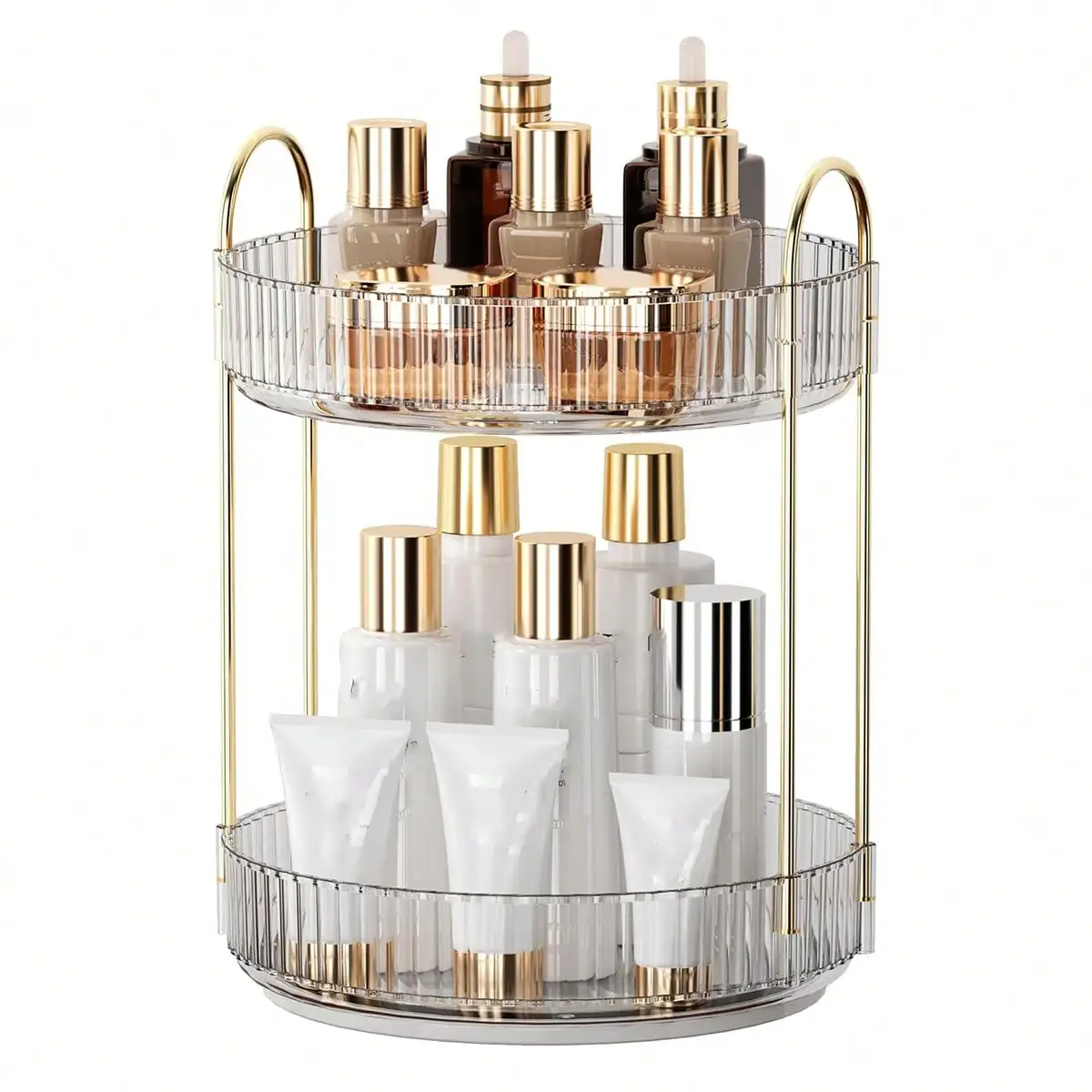 360° Rotating Makeup Organizer, 2 Tiers, High Capacity Cosmetic & Skincare Storage for Vanity, Dresser, Bathroom (Clear White) 5