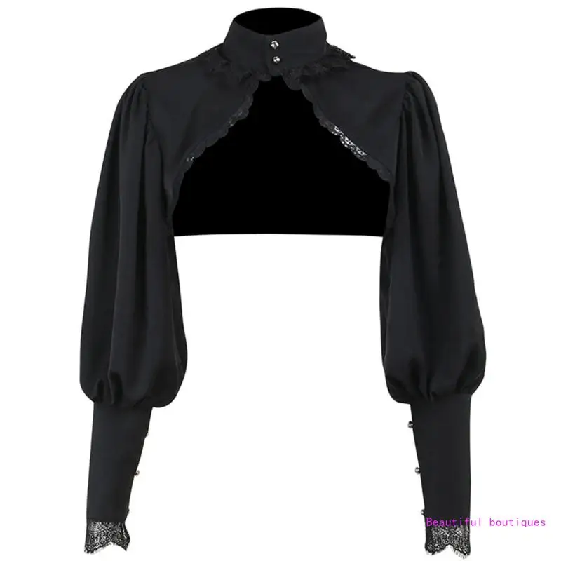 

Women Girl Lantern Sleeve Cropped Pullover Shawl Top Super Lace Crop Top Hoodies Sweatshirt Dance Sexy Rave Clothes DropShip