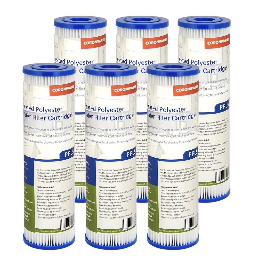 Water Filter Coronwater 10" x 2.5" Pleated Sediment Water Filter Cartridge 6 Pack