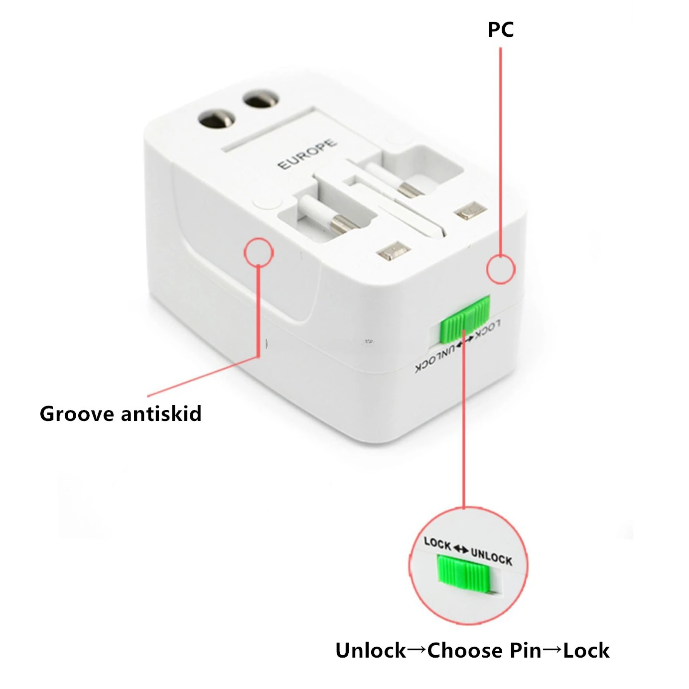 Description Picture 3 of itemTravel Adapter Socket 2USB Portable Copper Core 10A  All in 1 Universal European International Electric Converter Plug Adaptor