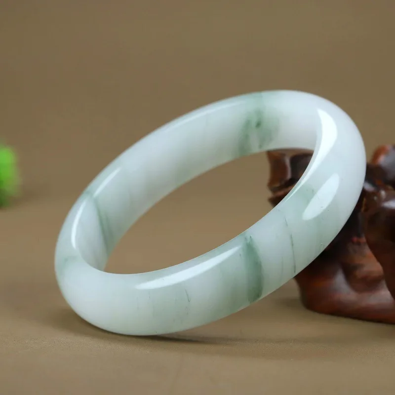 

Natural Xinjiang Tianshan Jade Bracelet Snow JadeAGrade Jade Floating Flowers round Bracelet Jade Middle Bracelet