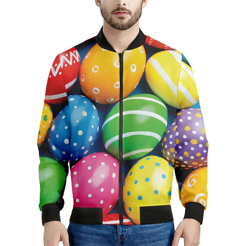 thumbnail image 1 of Chaqueta con cremallera y diseño de huevos de Pascua bohemios para hombre y mujer, abrigo con estampado 3D, chaqueta informal de calle con cremallera, sudadera bomber de manga larga, 1 of 5