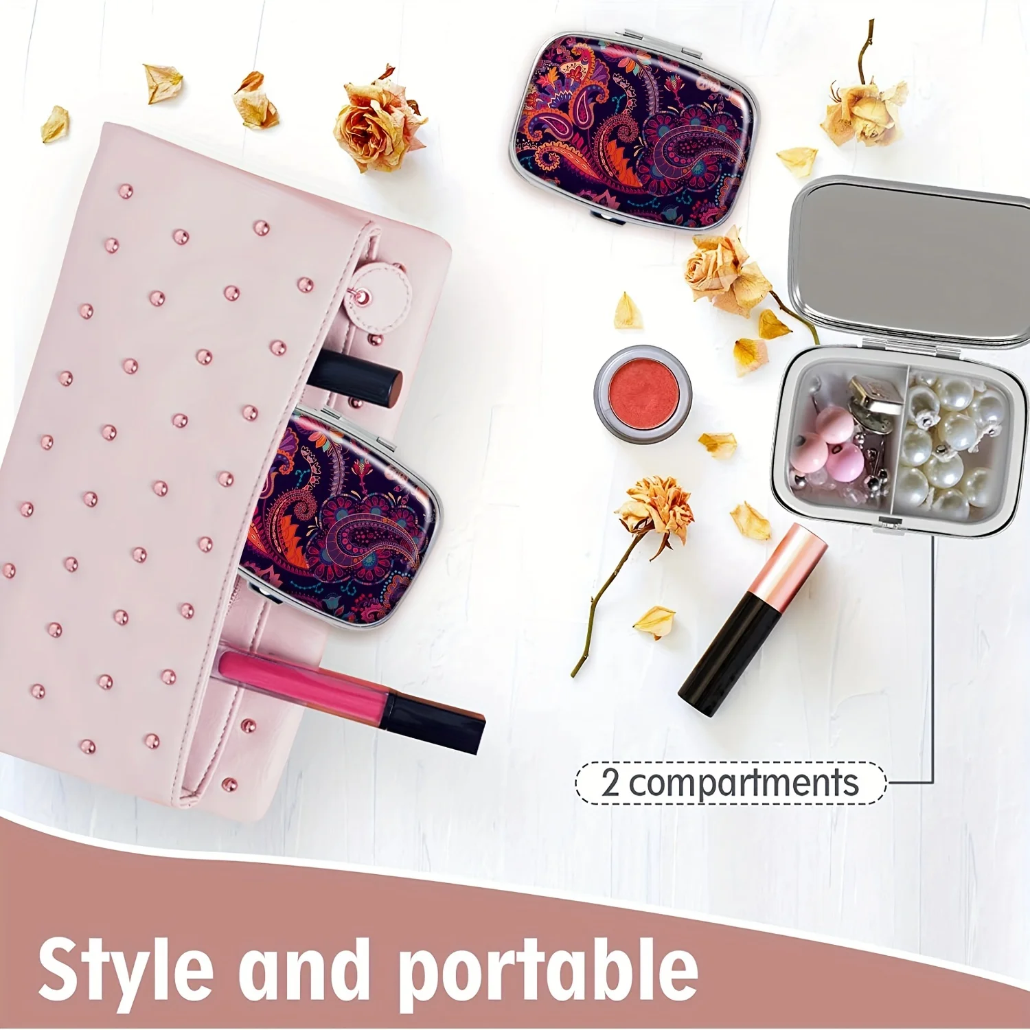 Safflower Pattern Medicine Box Medicine Box, Rectangular Decorative Medicine Box, Vitamin Pill Storage Box, for Pocket Wallet 6