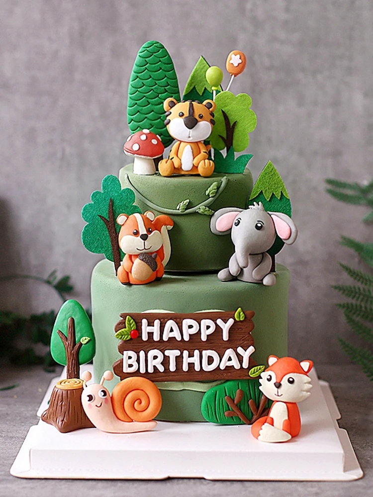 

Jungle Decoration Birthday Boy Girl Animals Cake Accessories Safari Party Supplies Design Woodland Fox Forest Tiger Elephant