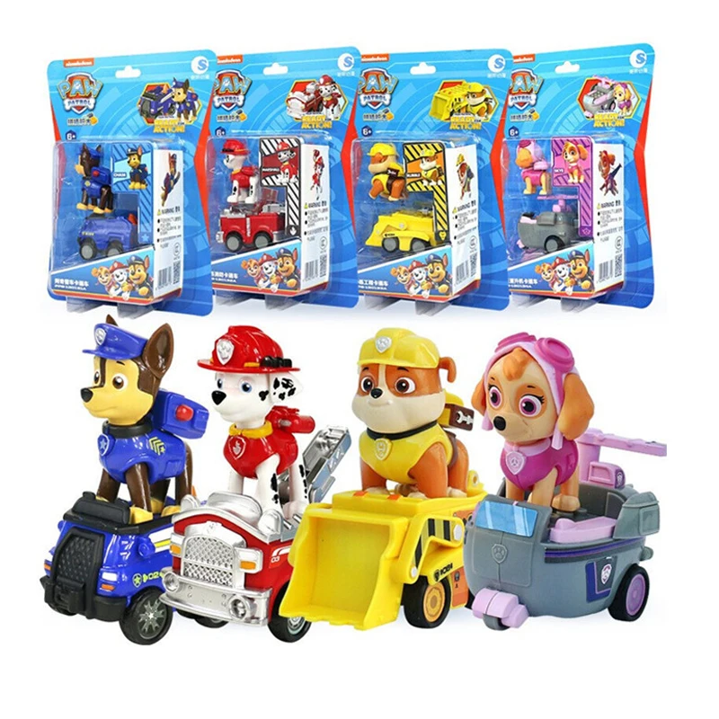 4 Pieces Paw Patrol Vehicle Building Block Toy Return Car Chase Skye Marshall Playset  Action Figure Children Toys Birthday Gift