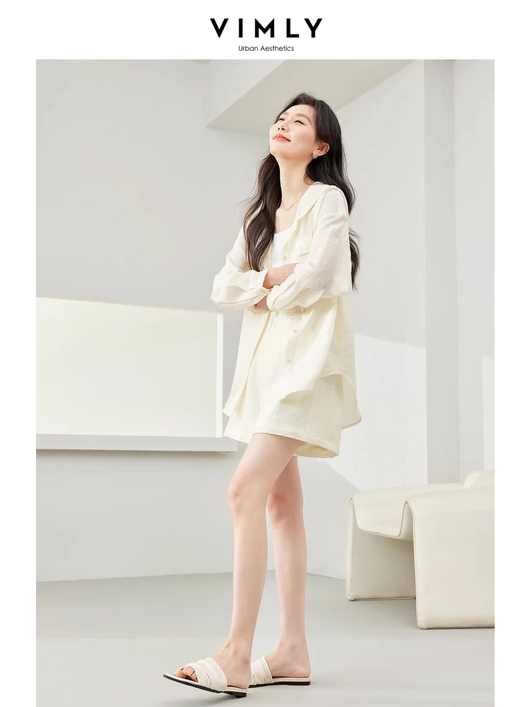 Vimly Apricot Thin Pant Sets for Women 2024 Spring Lyocell Hooded Jacket Elastic Waist Sport Short Pants New Matching Set M6271