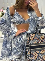 Mumaroho 2024 Spring Summer Women Holiday Shorts Set Loose Fit Long Sleeve Outfit 3 Piece Matching Sets For Women - Image 4