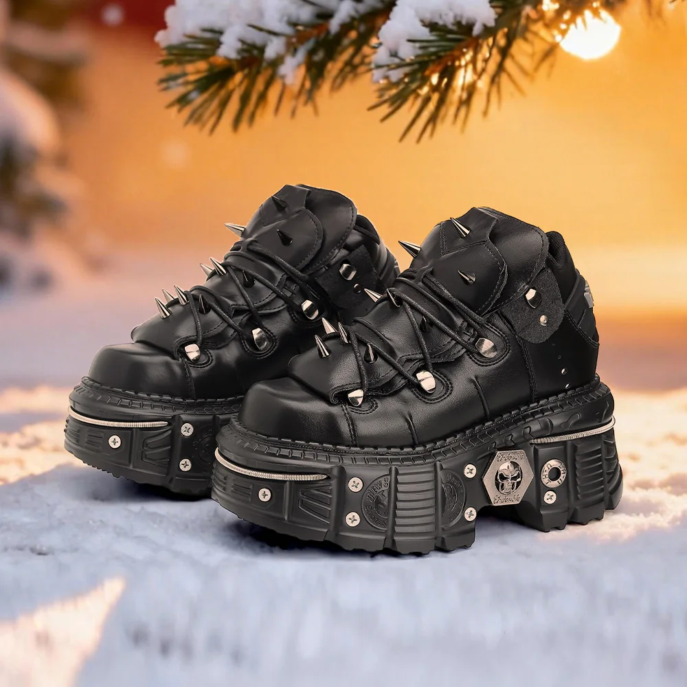 468202-f10048.jpg Gothic Ankle Rock Boots 2025 Woman Metal Decor Platform Sneakers New Punk Style Women Shoes Lace-up Shoes - Image 1