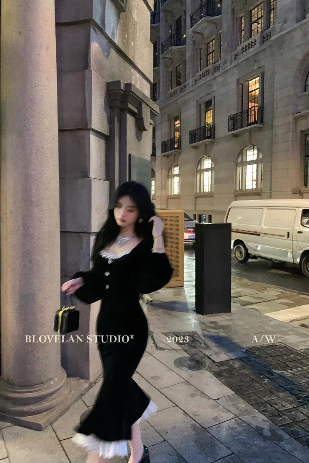 Elegant Black Velvet Midi Dresses for Women Square Collar Slim Bodycon Ruffles Patchwork Fishtail Autumn New Evening Party Dress