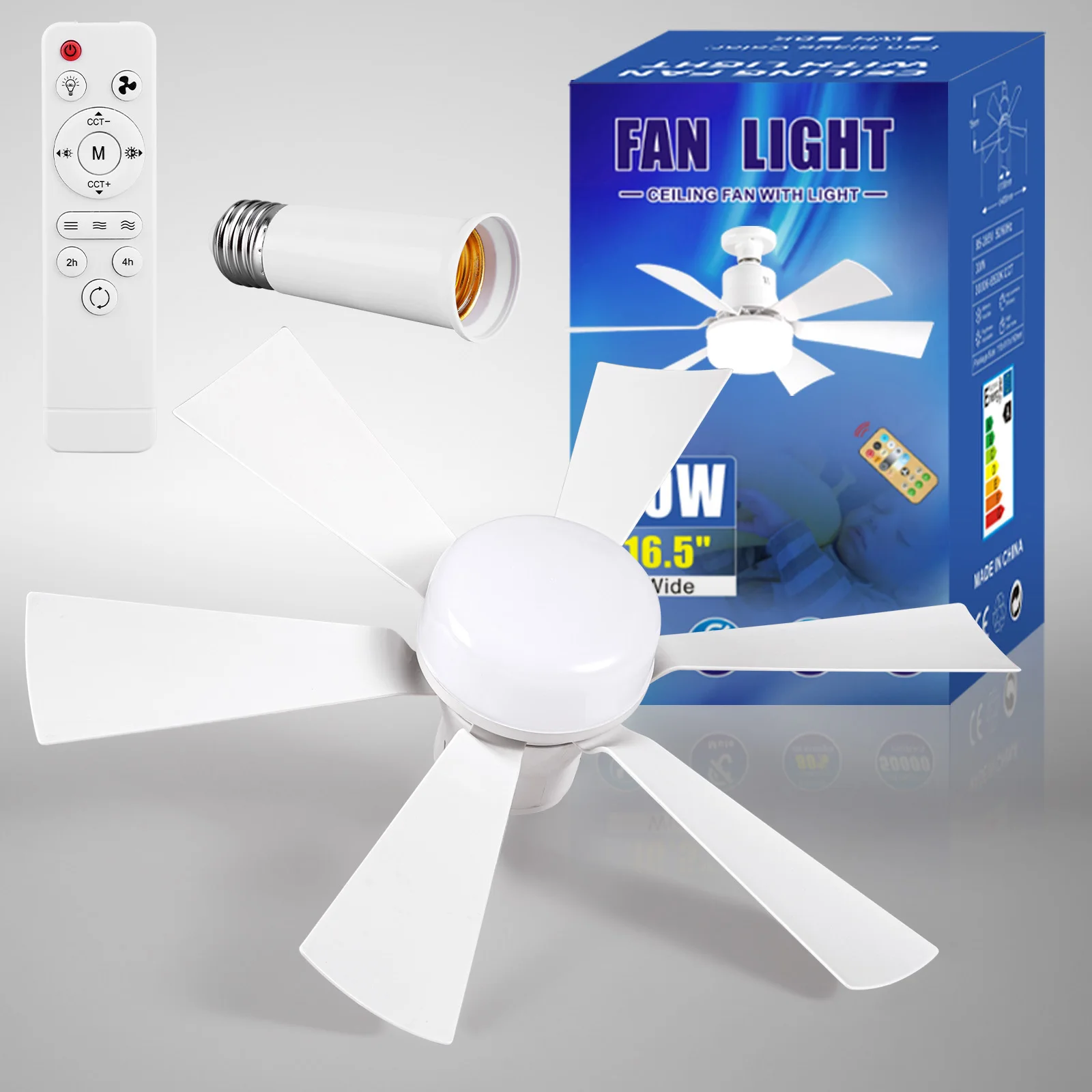 White Plastic Ceiling Fan Light with Remote Control
